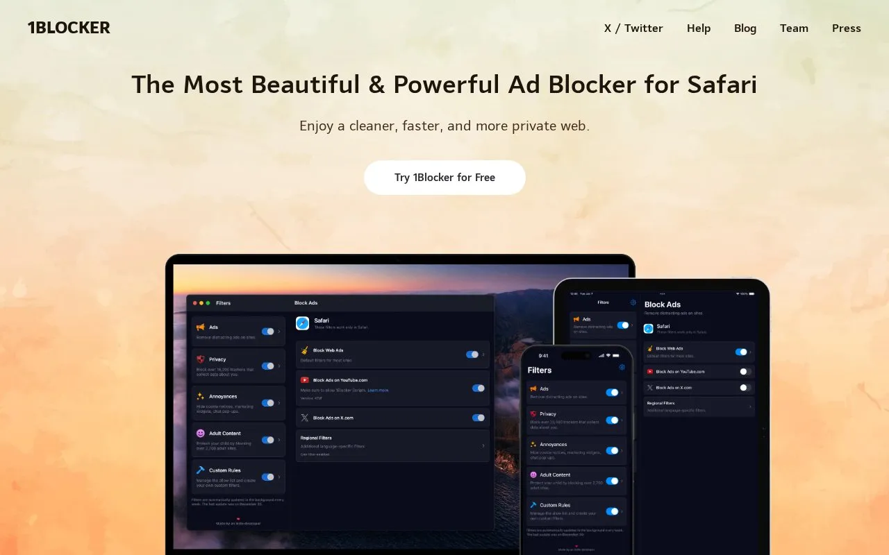 1Blocker homepage screenshot