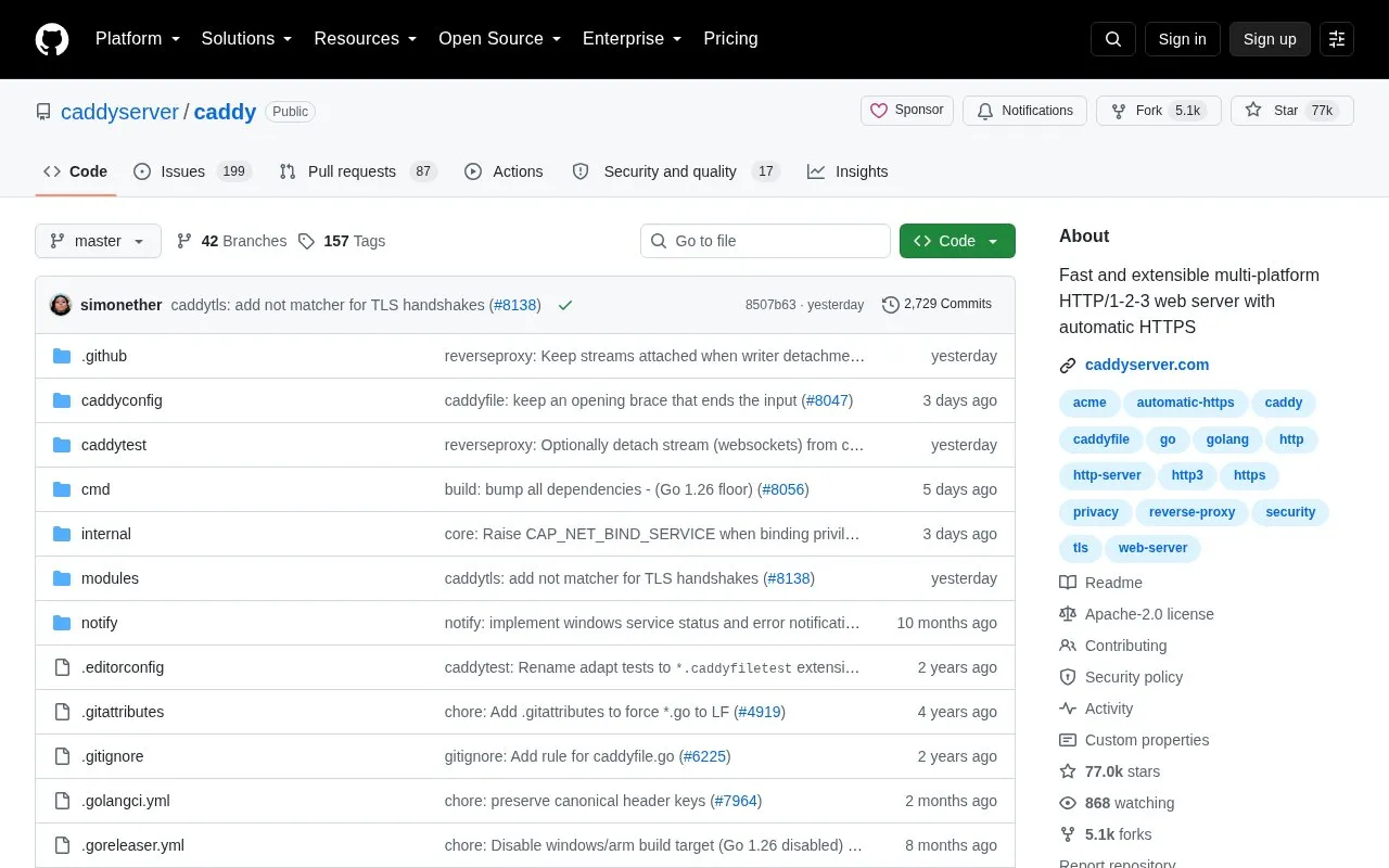 Caddy homepage screenshot