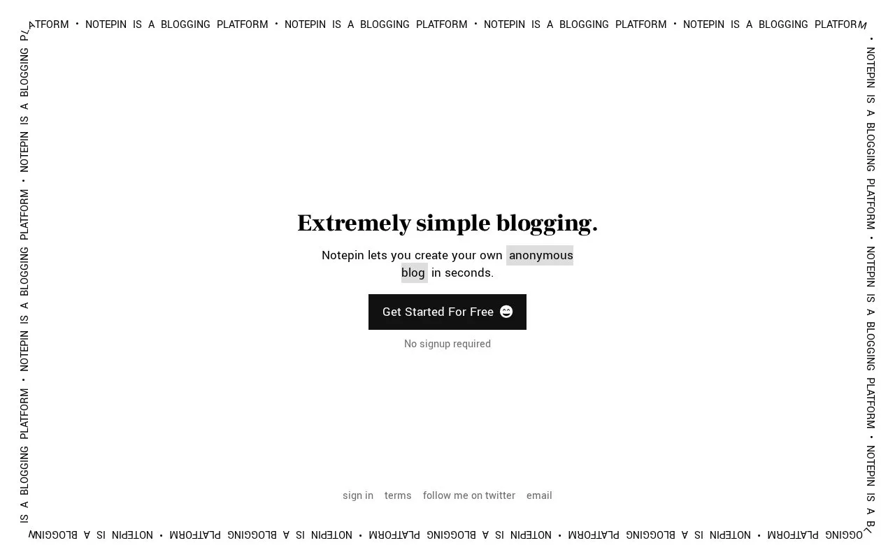 Notepin homepage screenshot