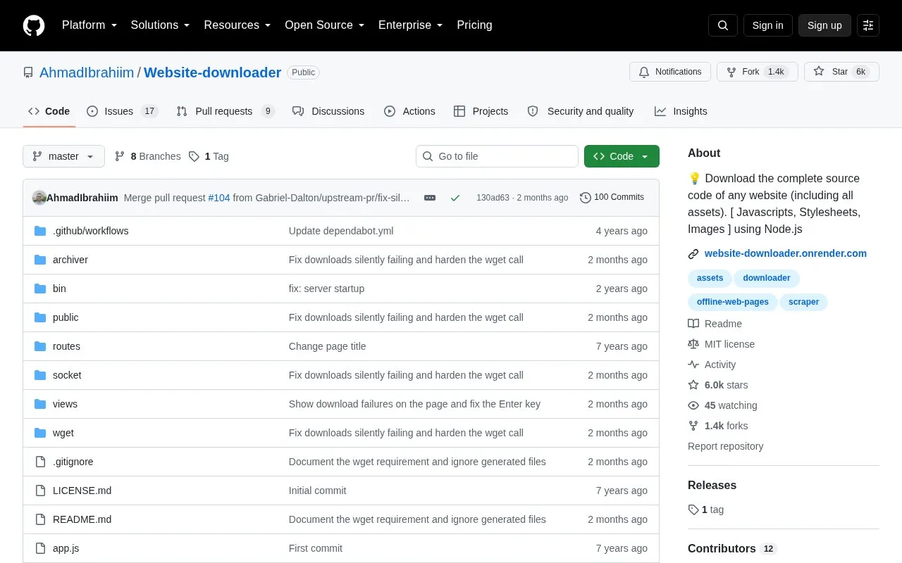 Website-downloader homepage screenshot