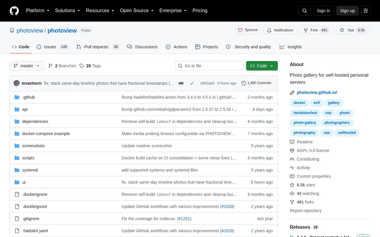 Photoview homepage screenshot