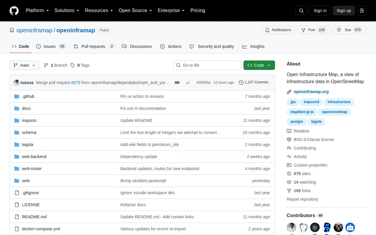 Openinframap homepage screenshot
