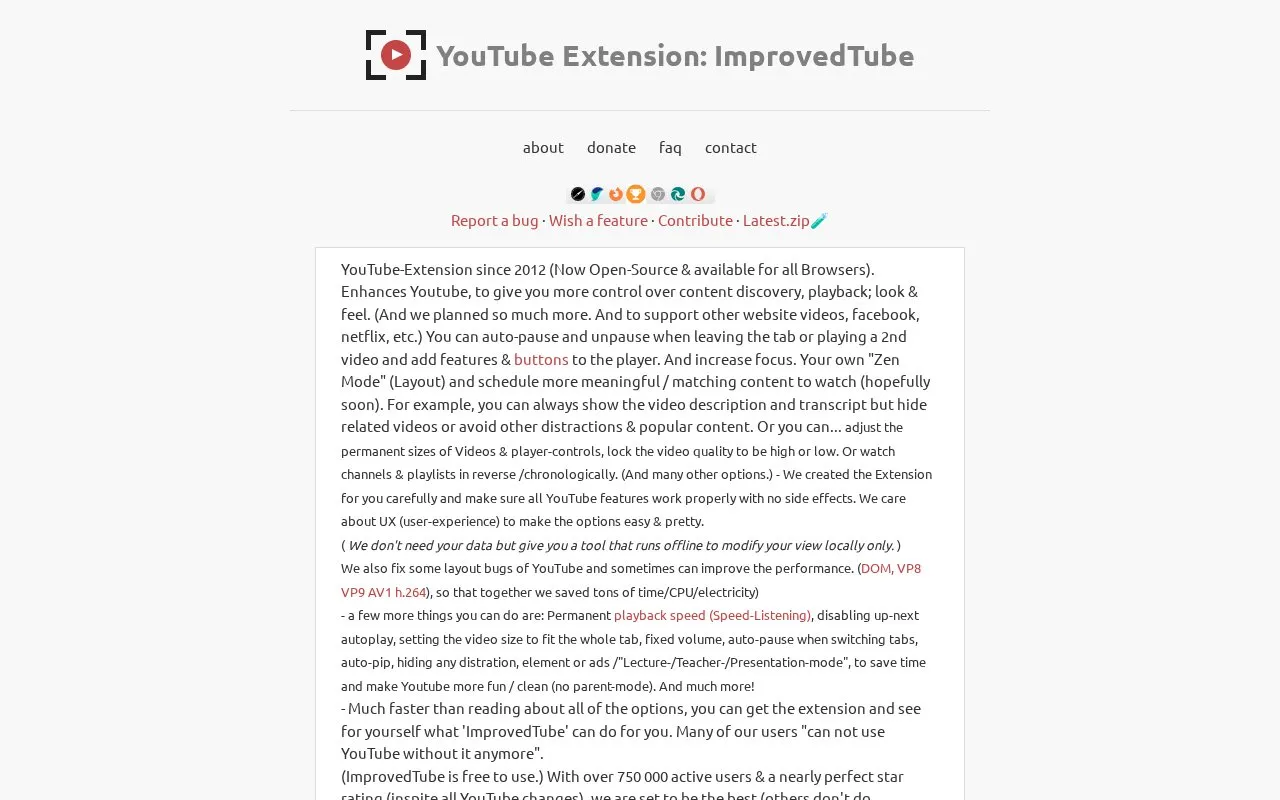 ImprovedTube homepage screenshot
