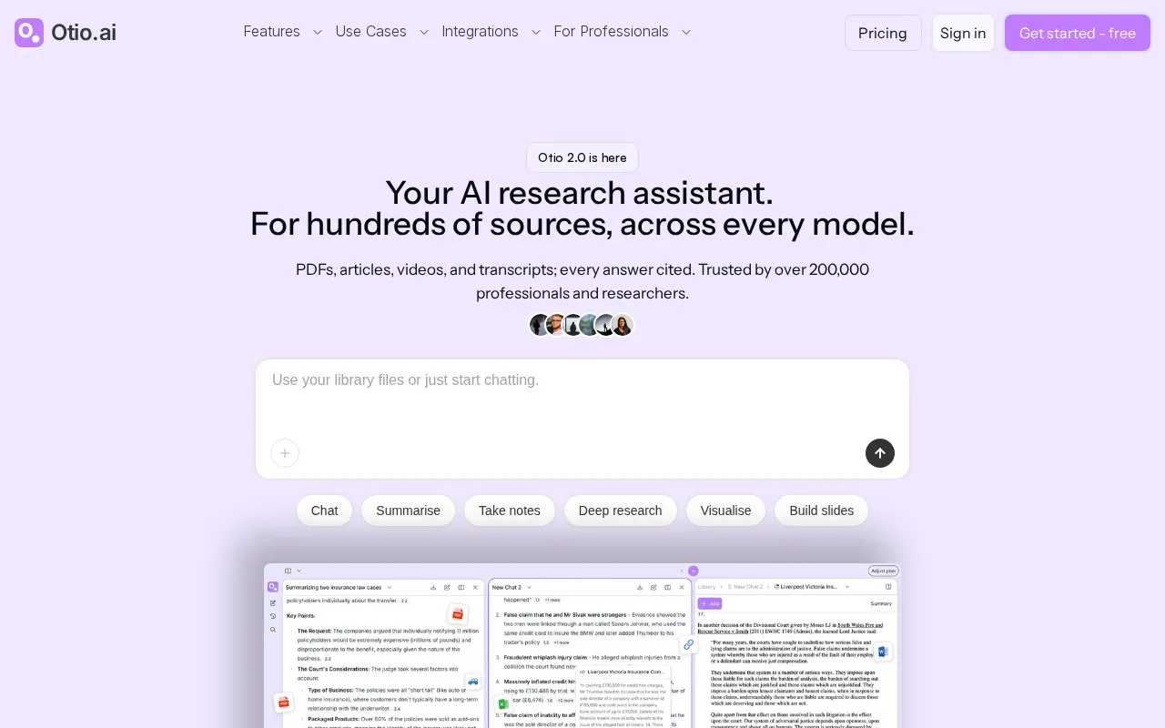 Otio homepage screenshot