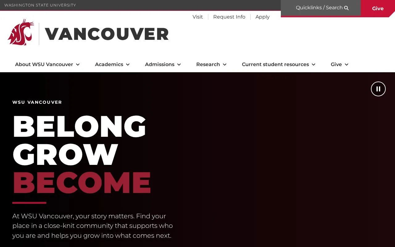 Washington State University, Vancouver Campus homepage screenshot