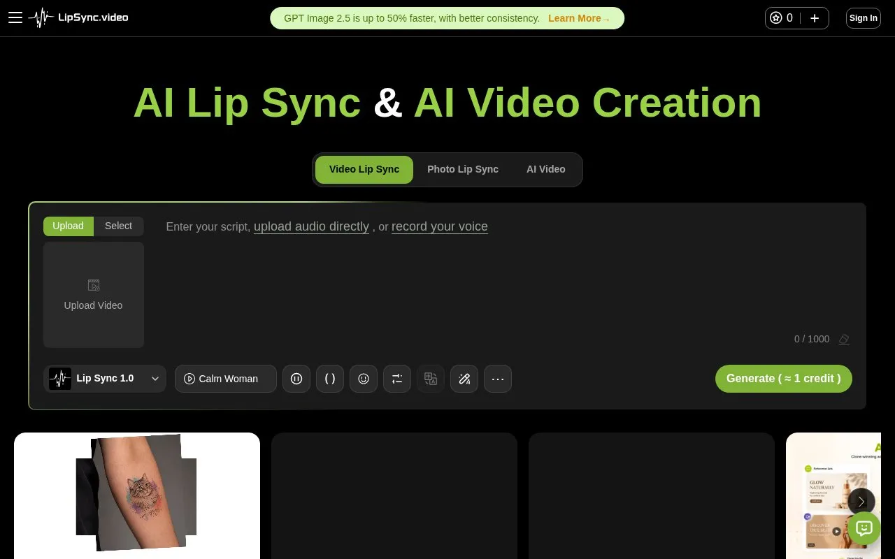 LipSync.video homepage screenshot