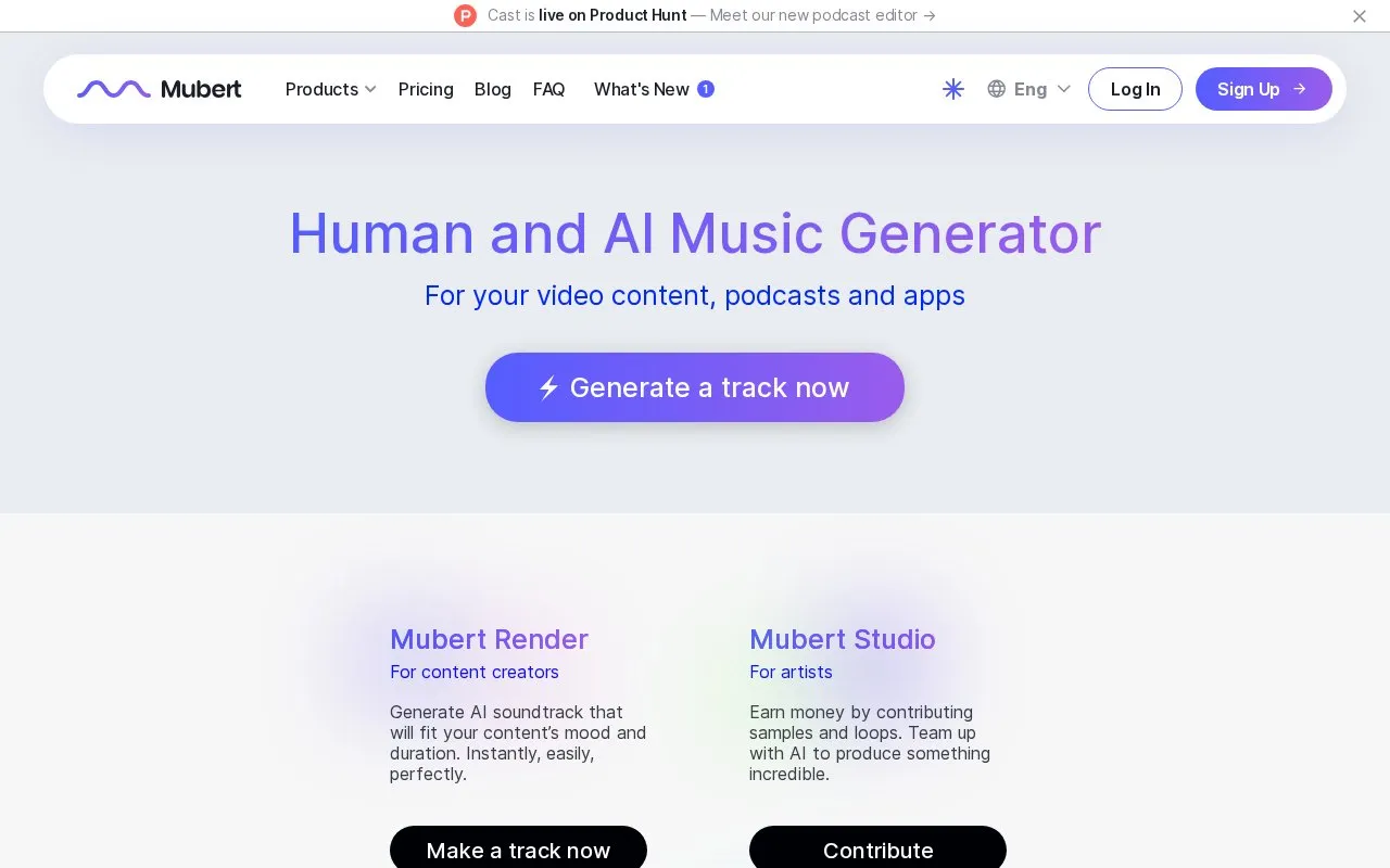 Mubert homepage screenshot