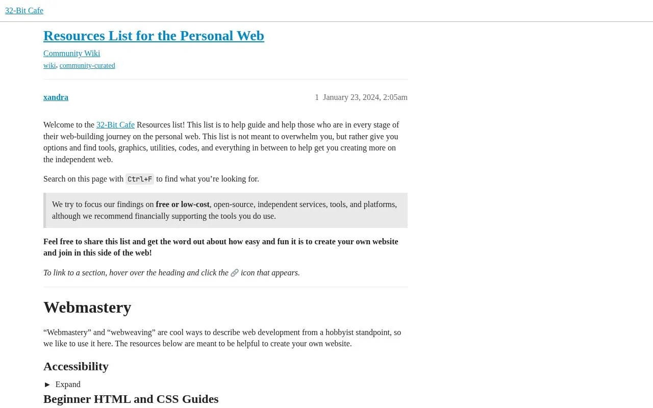 Website Creation Resources homepage screenshot