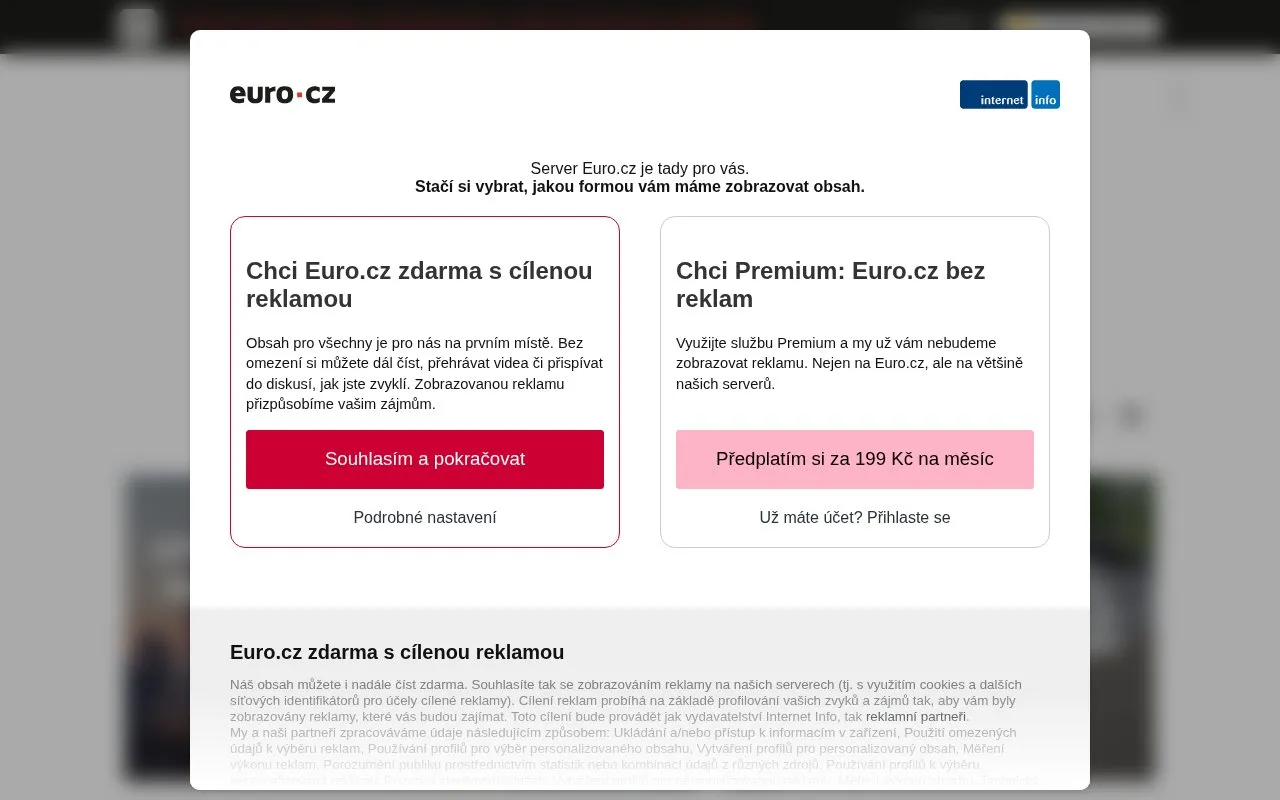 Euro.cz homepage screenshot