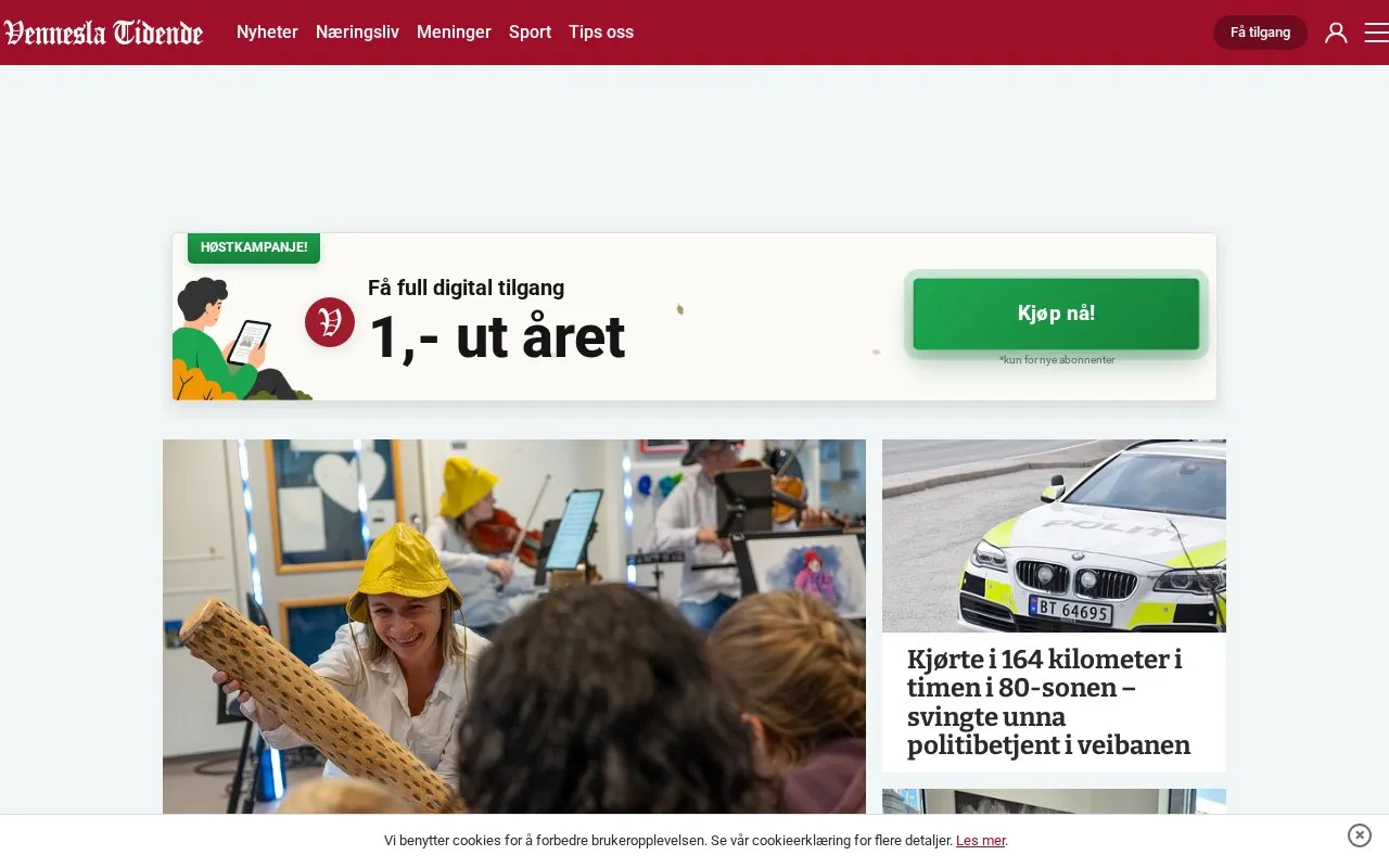 Vennesla Tidende homepage screenshot