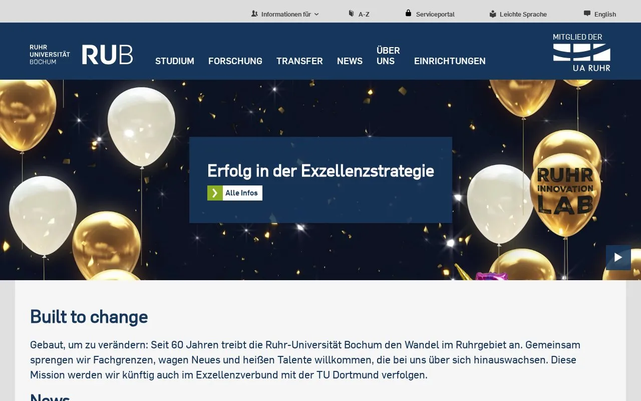 Ruhr-Universitat Bochum homepage screenshot