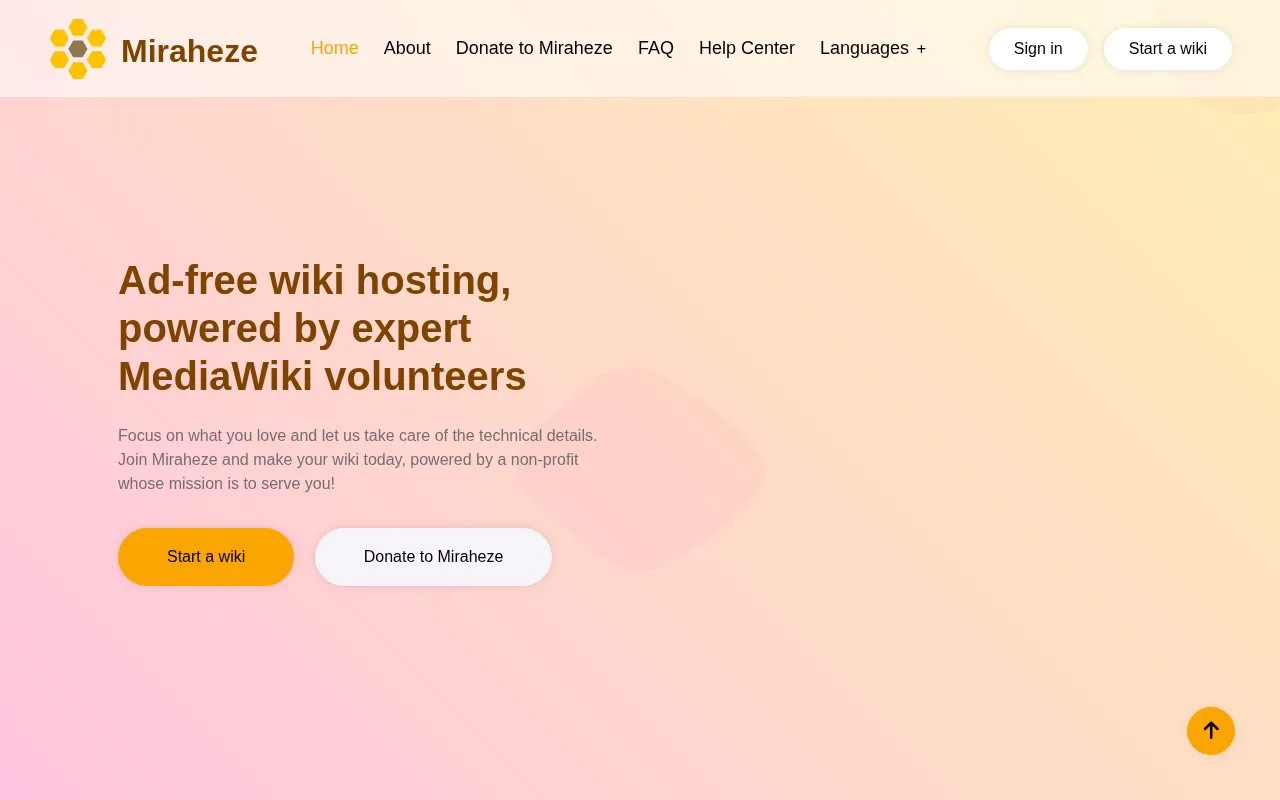 Miraheze homepage screenshot