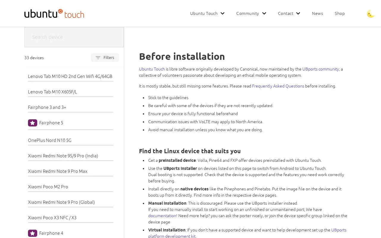 Ubuntu Touch homepage screenshot