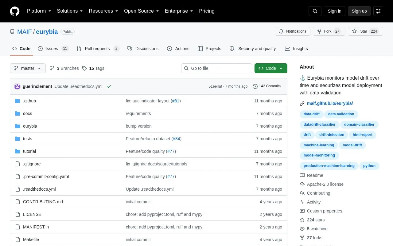 Eurybia homepage screenshot