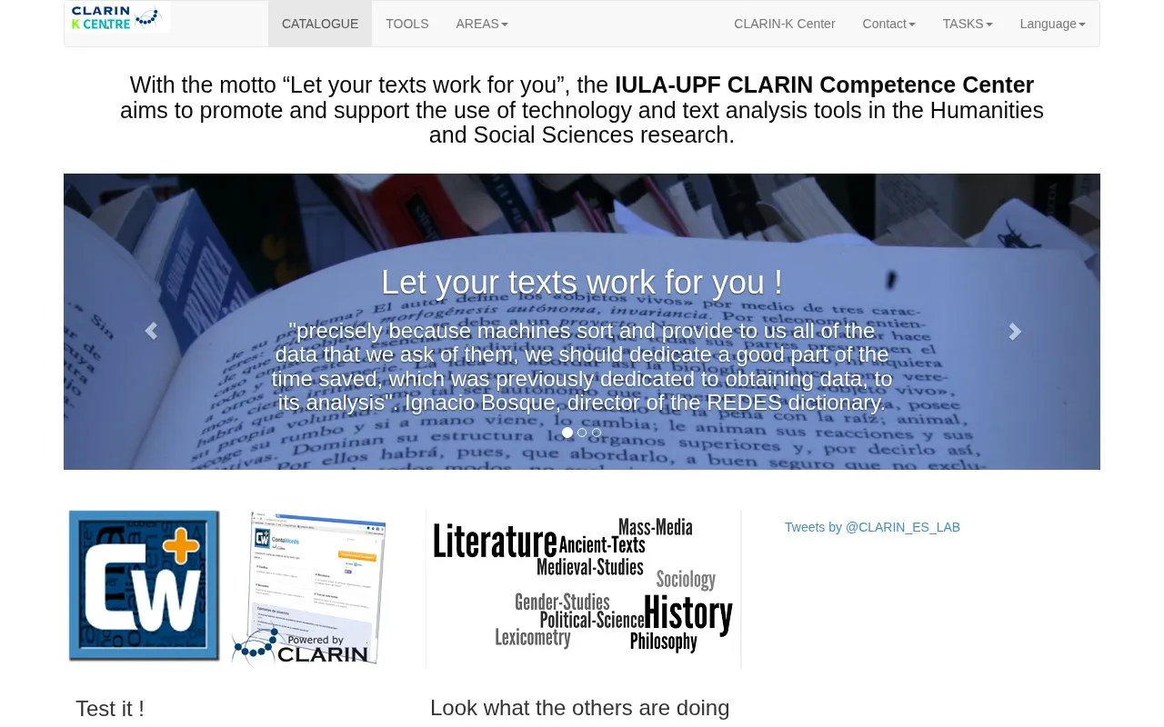 Spanish CLARIN K-Centre homepage screenshot