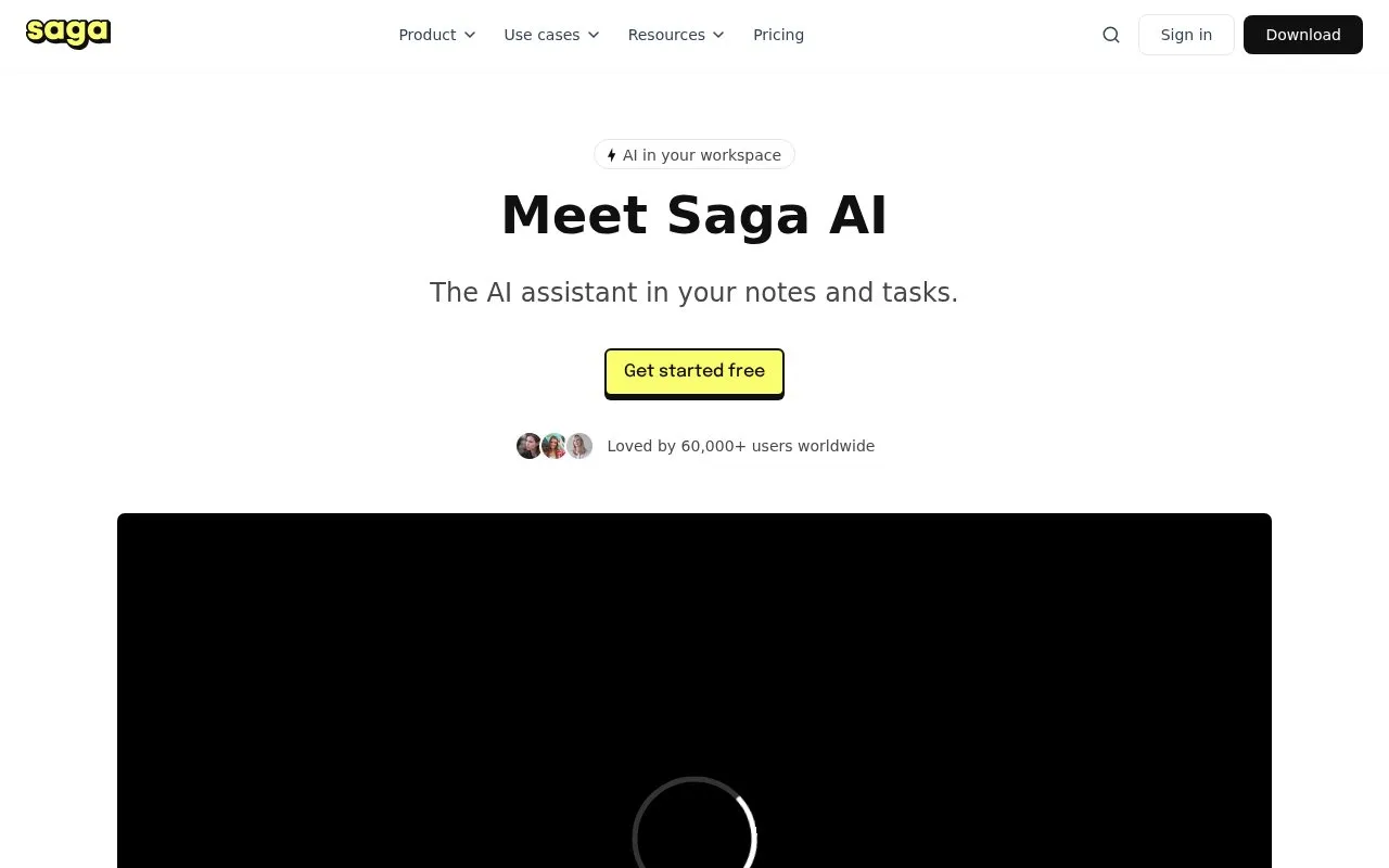 Saga homepage screenshot