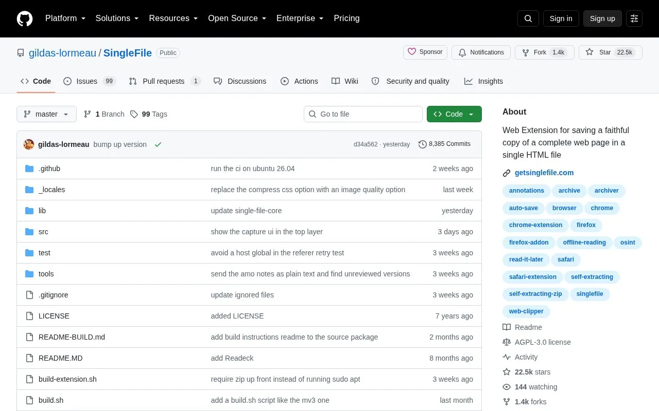 SingleFile homepage screenshot