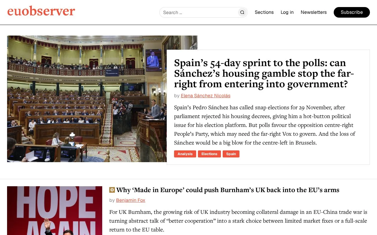 EUobserver homepage screenshot