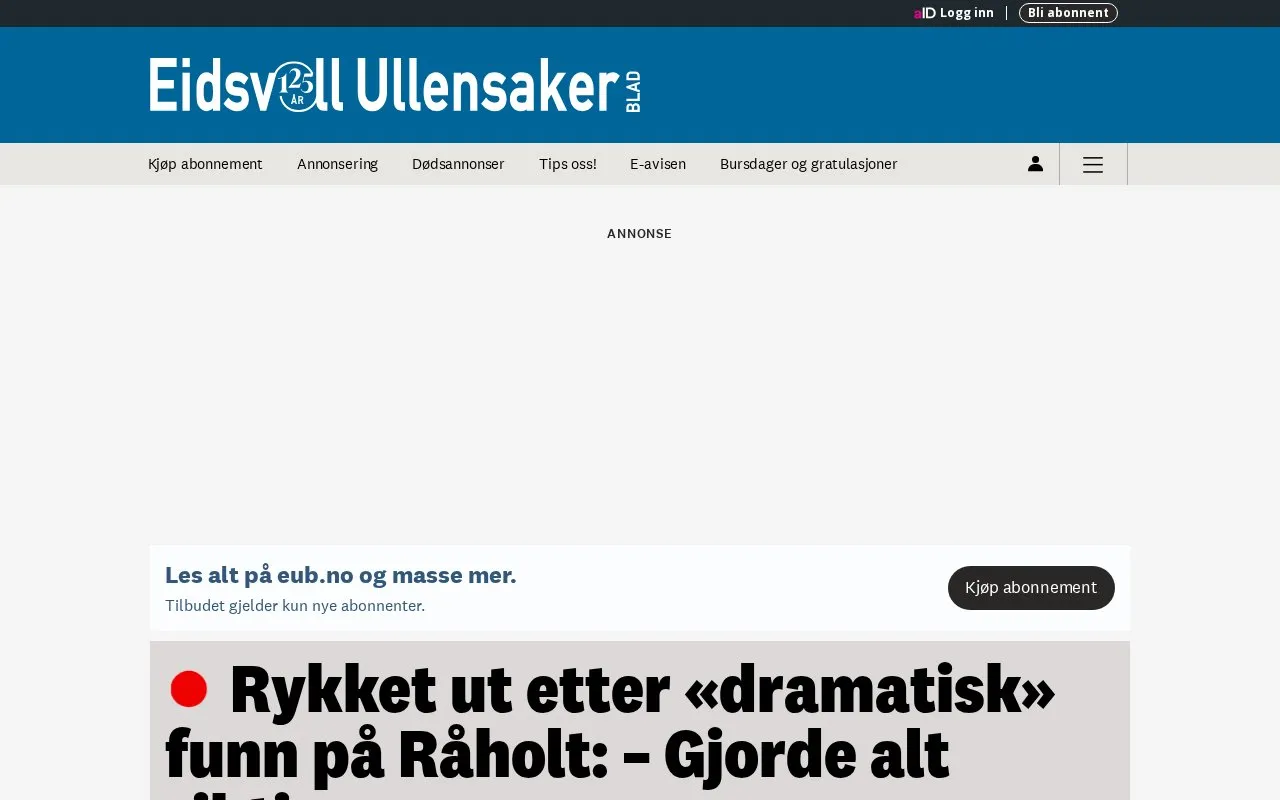 Eidsvoll Ullensaker Blad homepage screenshot