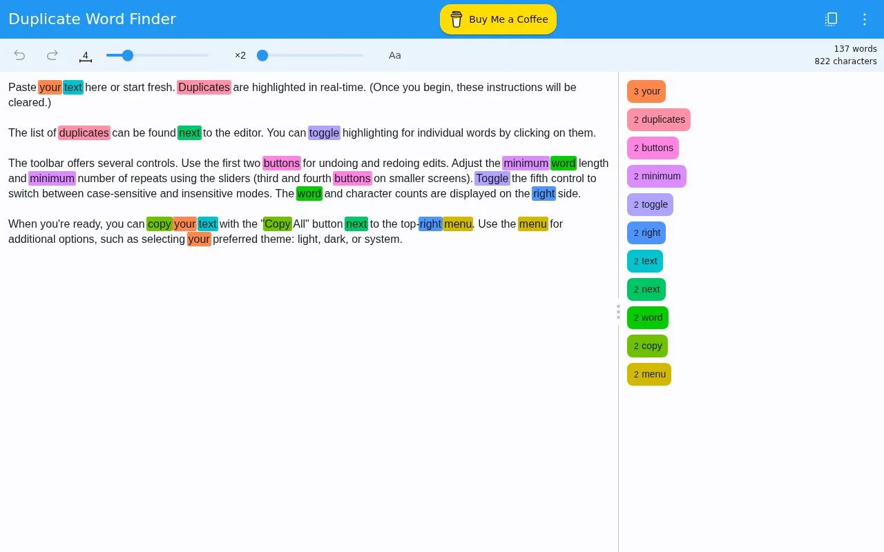 DuplicateWord homepage screenshot