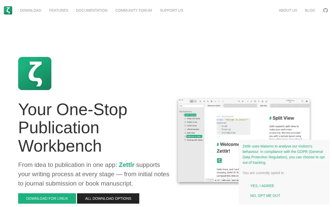 Zettlr homepage screenshot