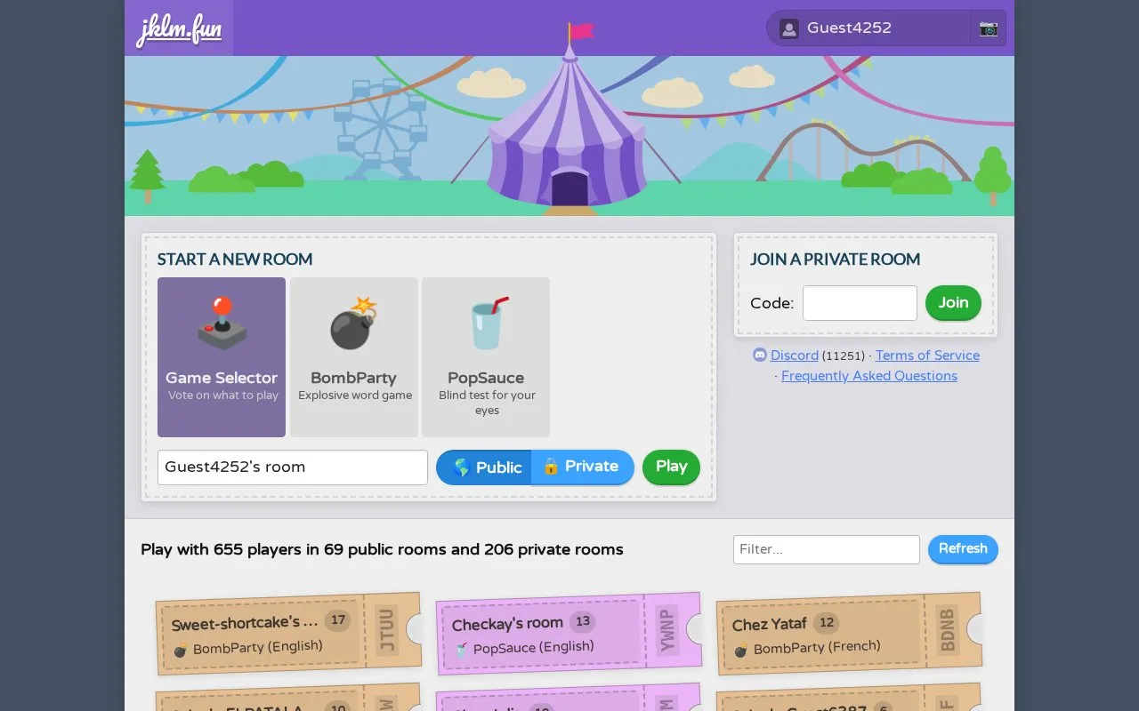 JKLM.FUN homepage screenshot