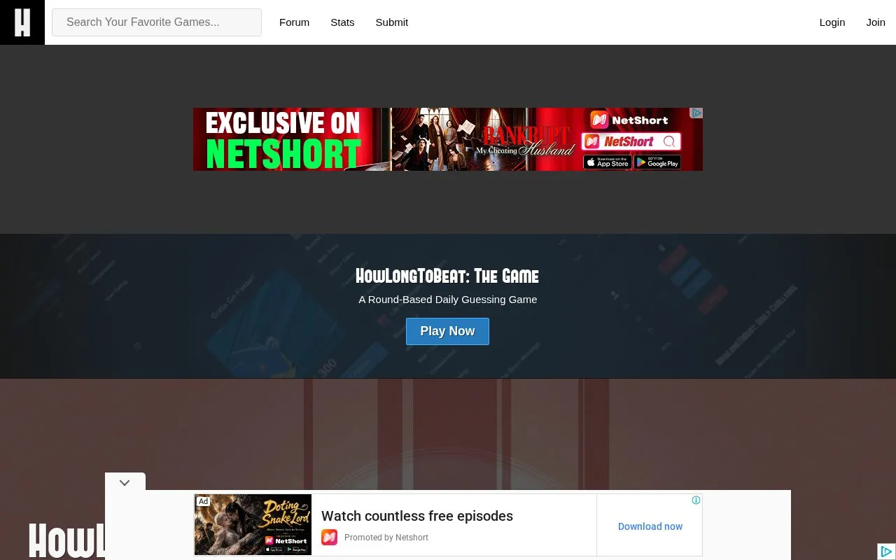 HowLongToBeat homepage screenshot