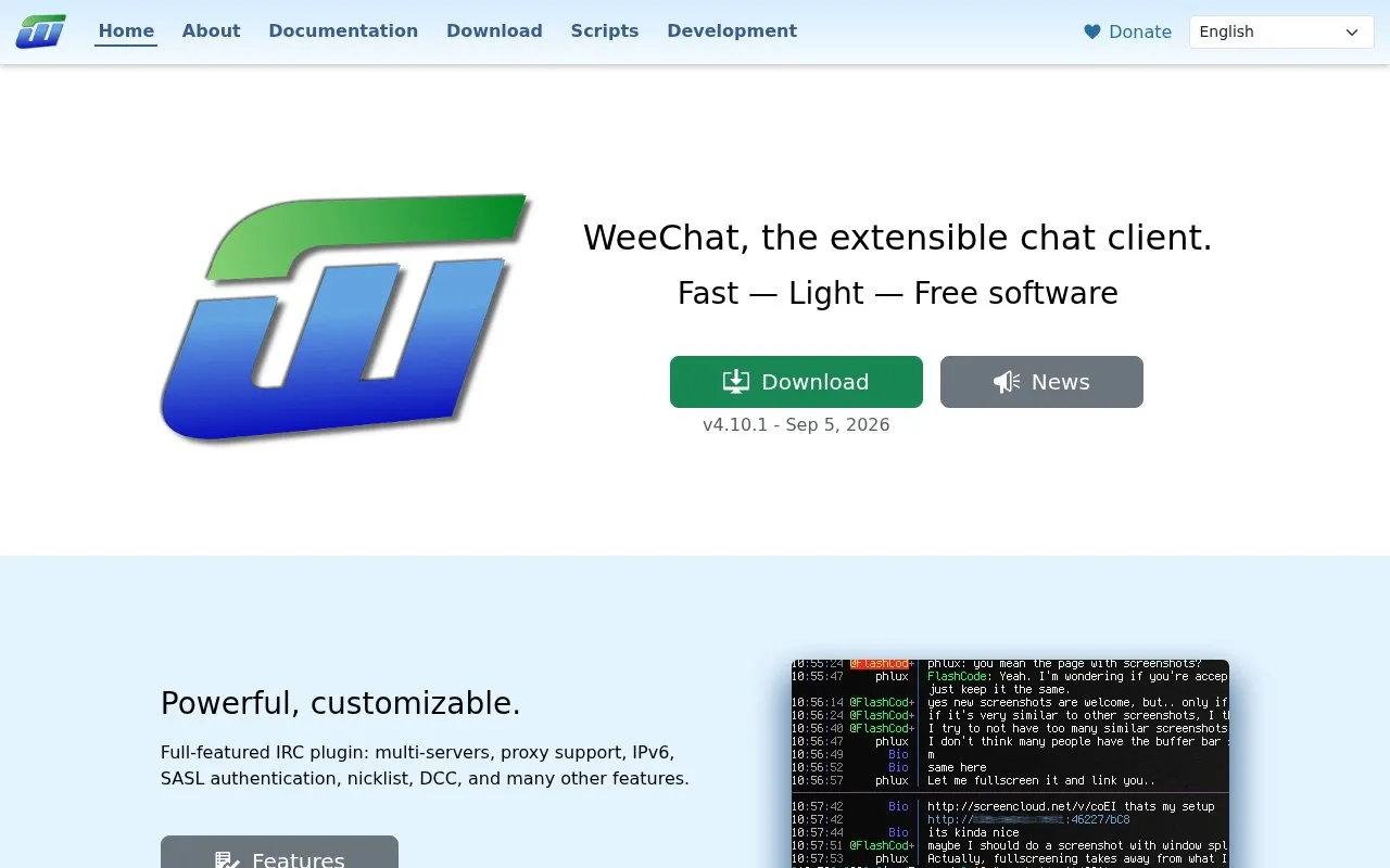 WeeChat homepage screenshot