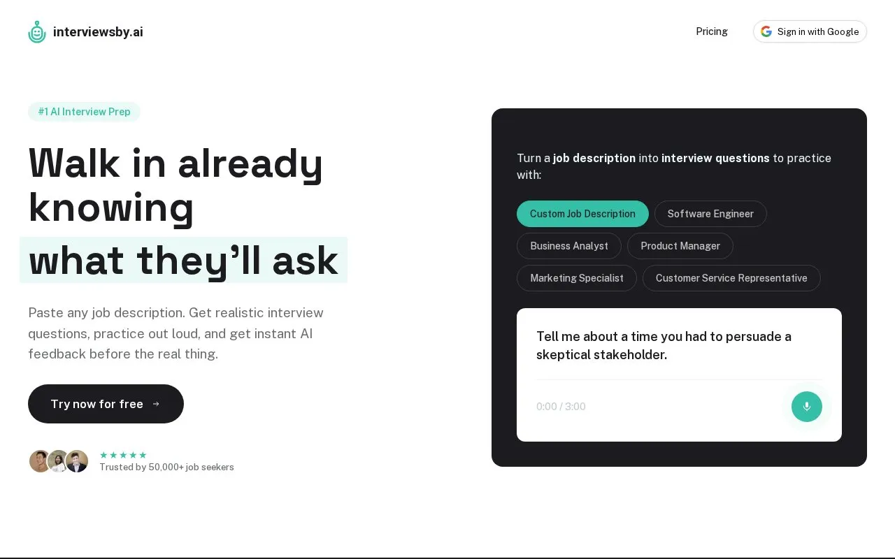 Interviews by AI homepage screenshot