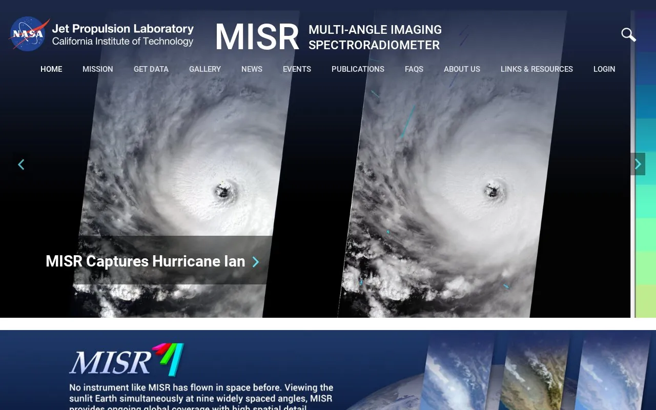JPL Multi-angle Imaging SpectroRadiometer homepage screenshot