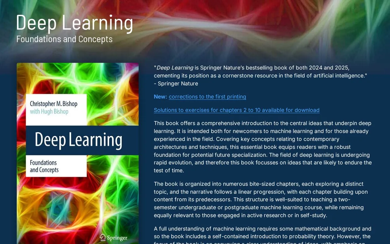 Deep Learning: Foundations and Concepts homepage screenshot