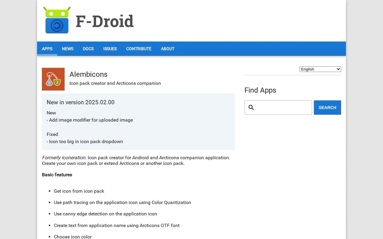 Alembicons homepage screenshot