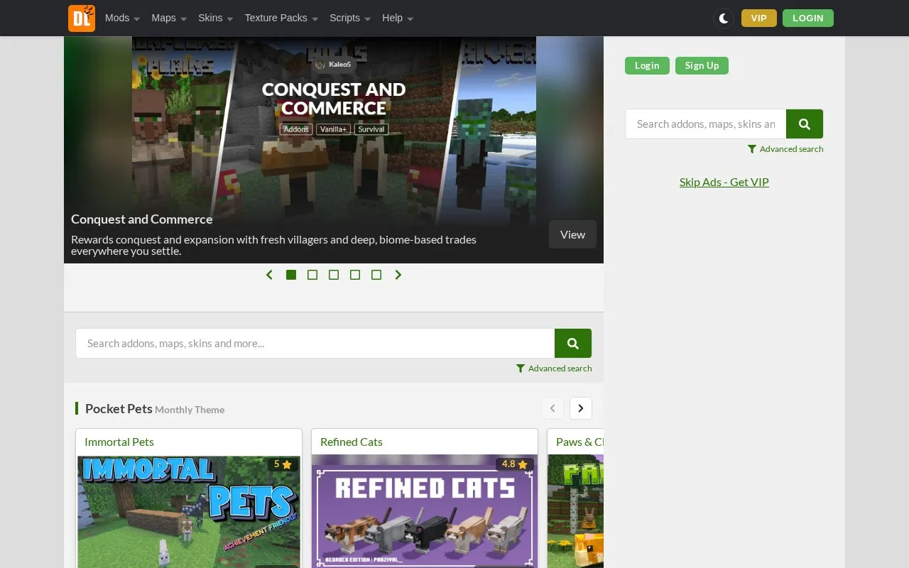 MCPEDL homepage screenshot