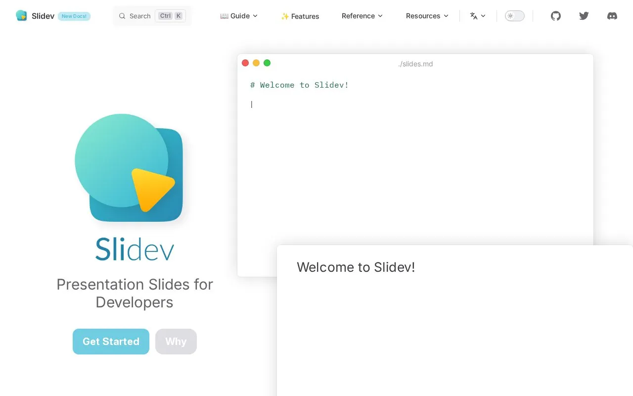 Slidev homepage screenshot