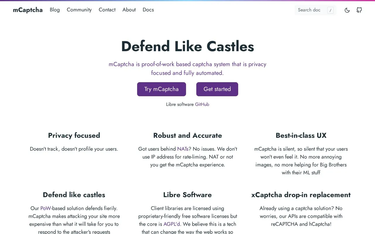 mCaptcha homepage screenshot