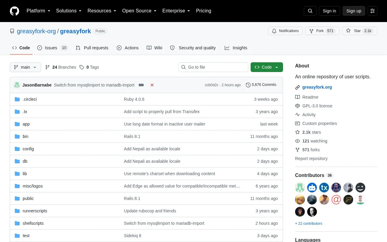 Greasyfork homepage screenshot