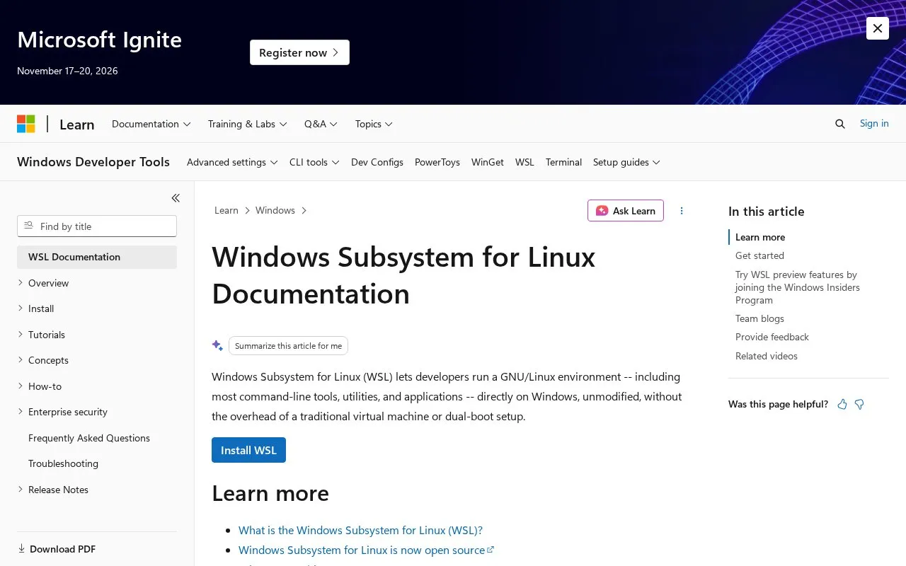 WSL homepage screenshot