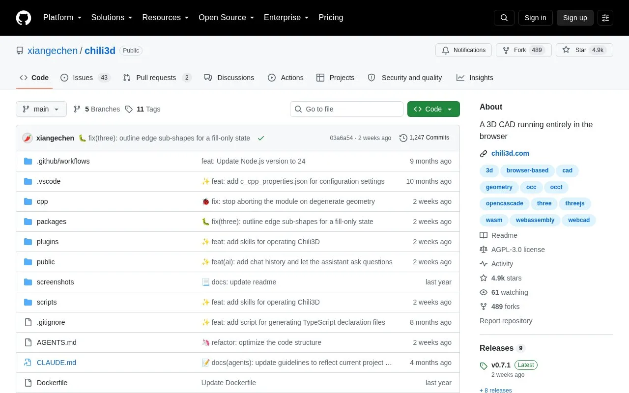 Chili3d homepage screenshot