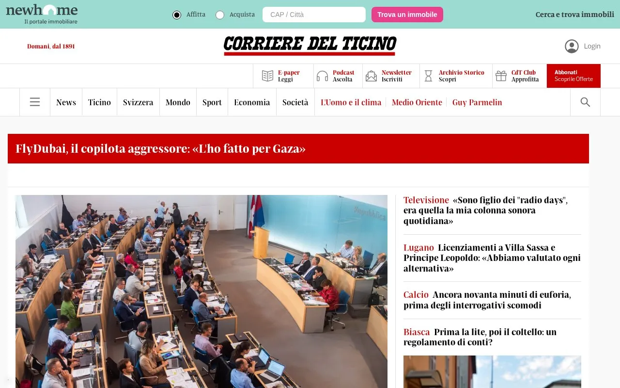 Corriere del Ticino homepage screenshot