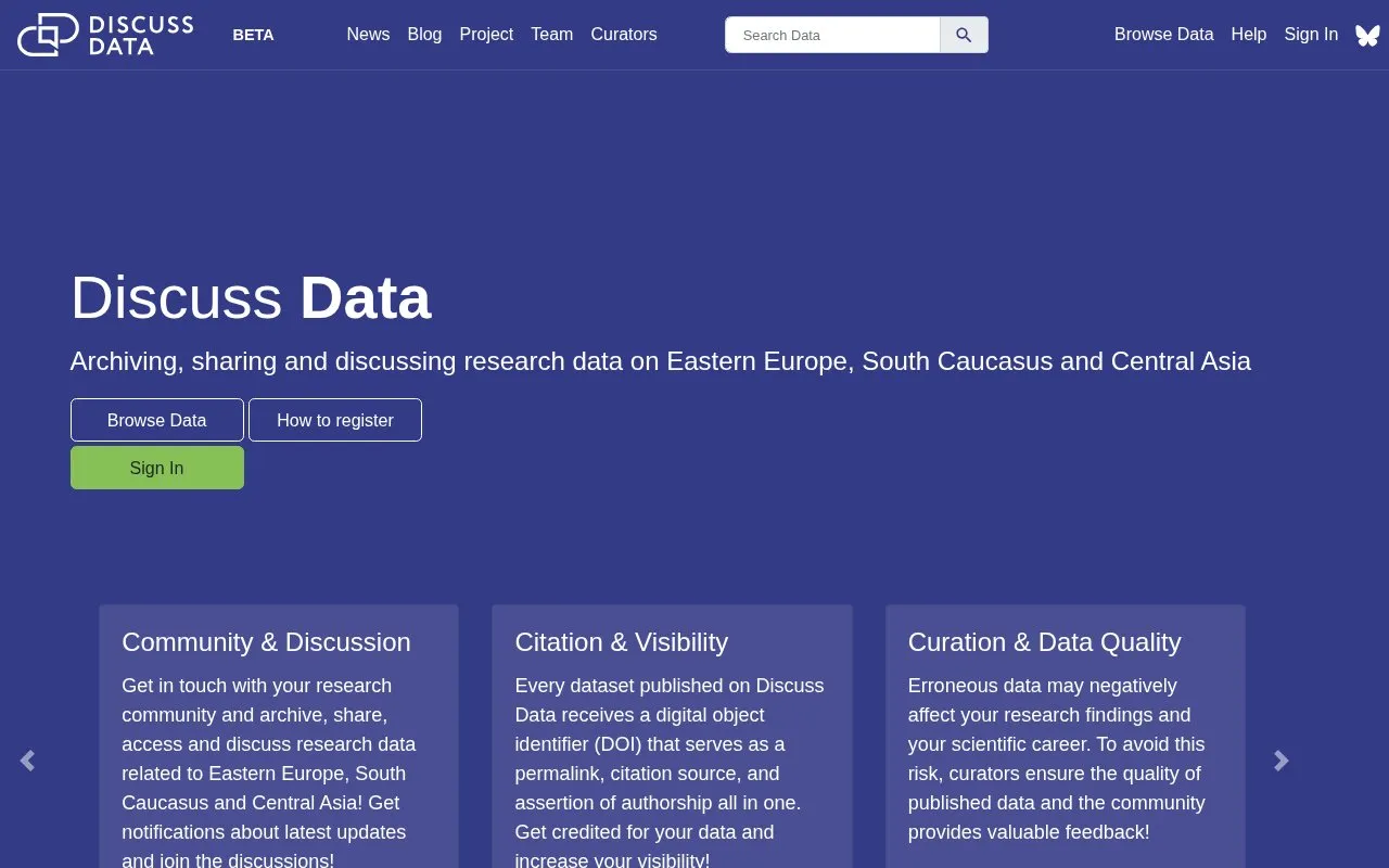 Discuss Data homepage screenshot