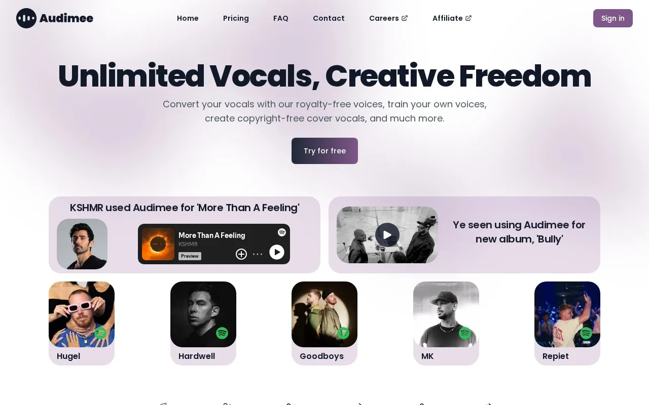 Audimee homepage screenshot