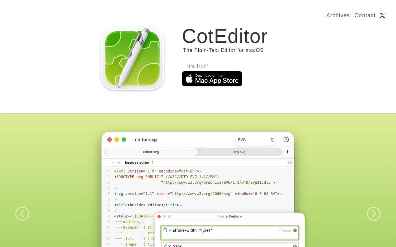 CotEditor homepage screenshot