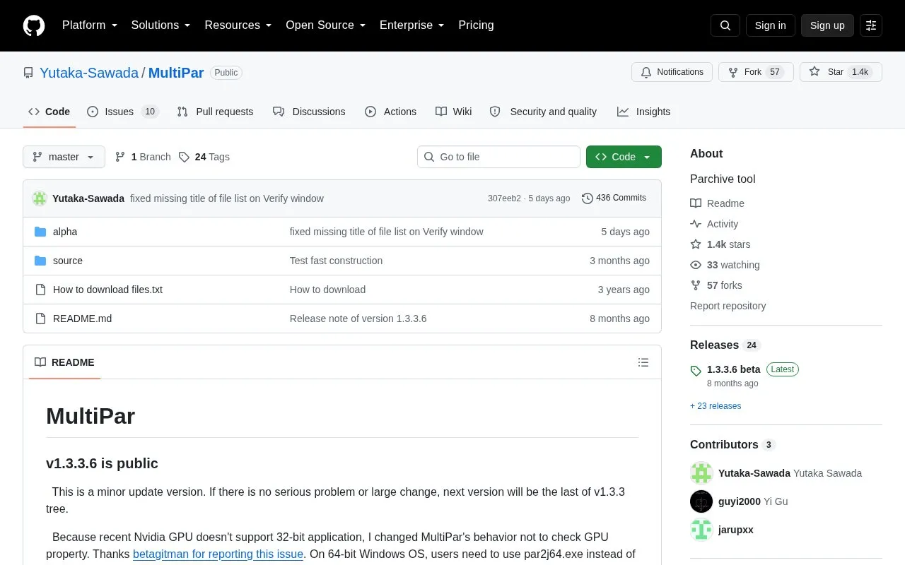 MultiPar homepage screenshot
