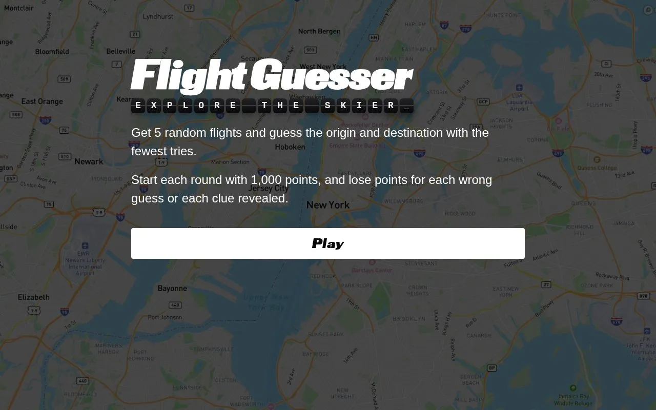 FlightGuesser homepage screenshot