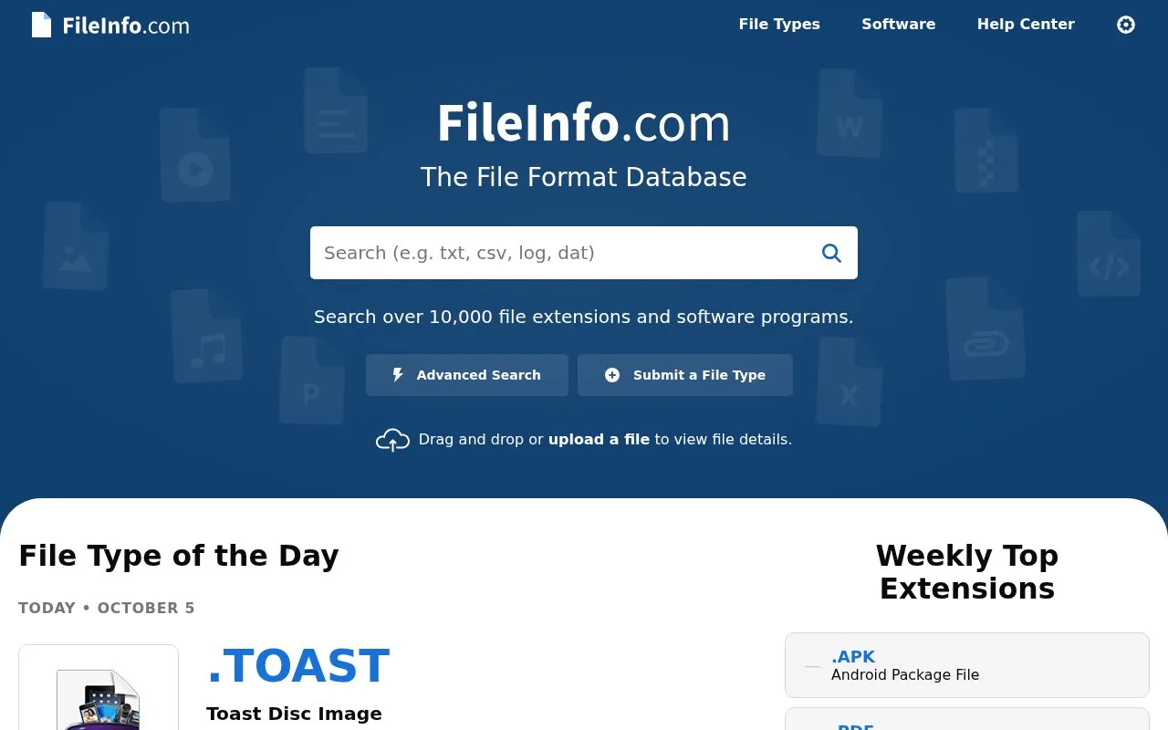 Fileinfo homepage screenshot