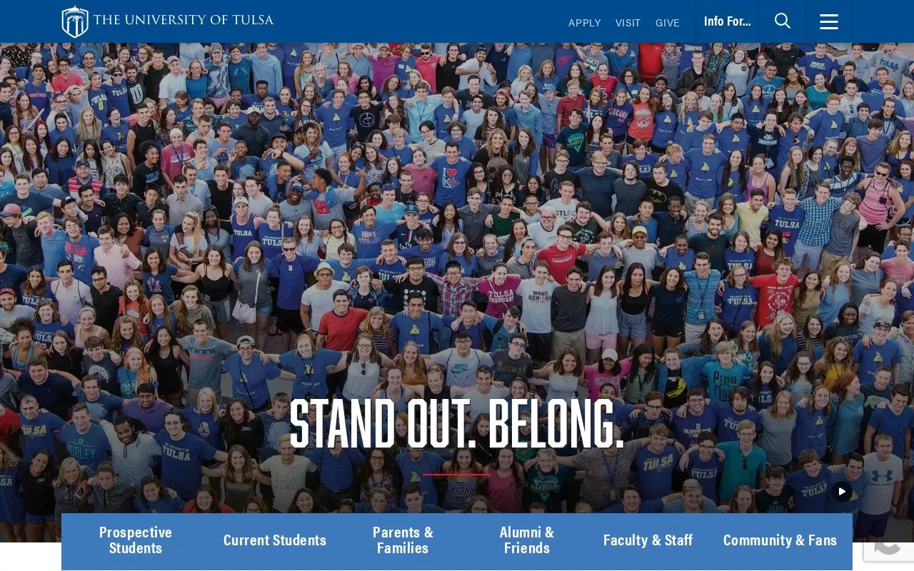 University of Tulsa homepage screenshot