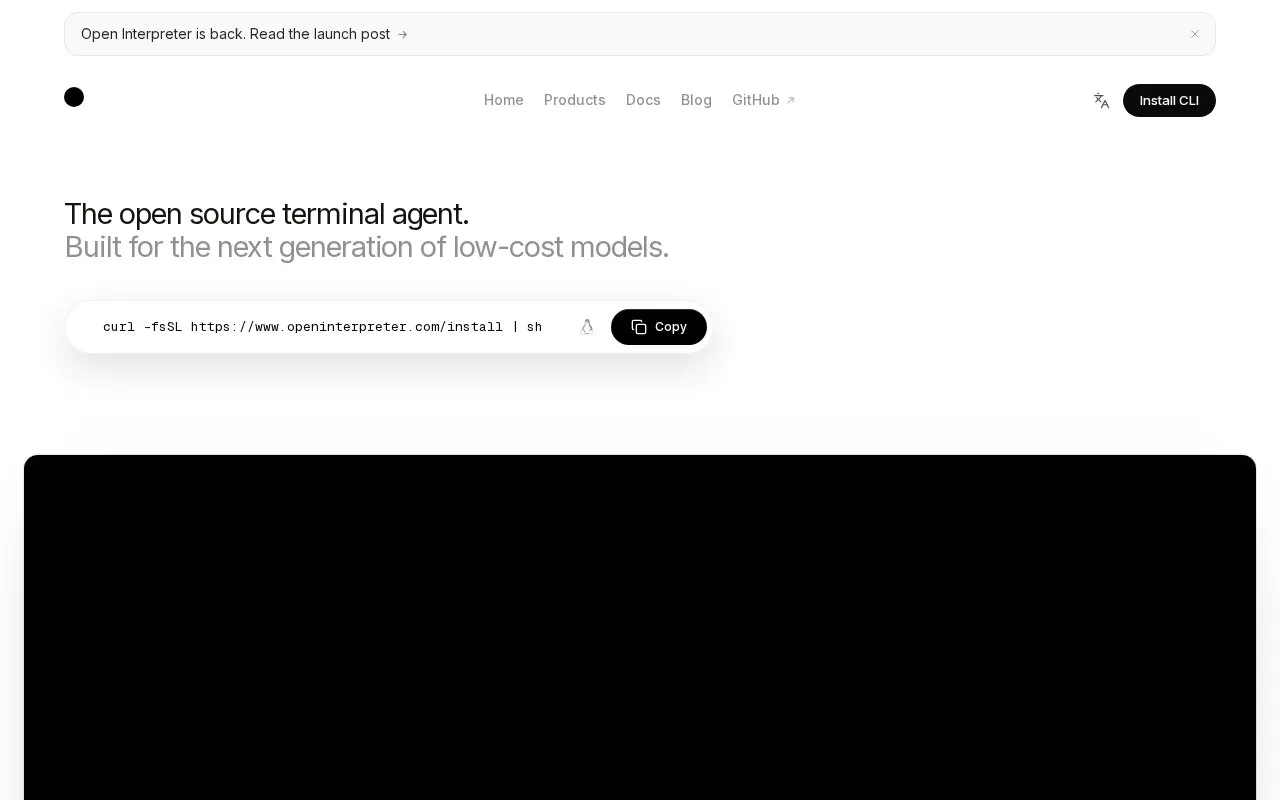 Open Interpreter homepage screenshot
