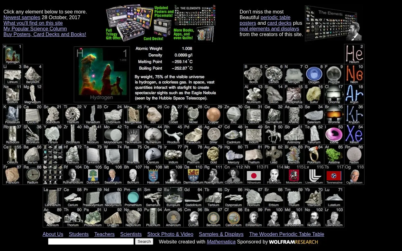 Photographic Periodic Table homepage screenshot