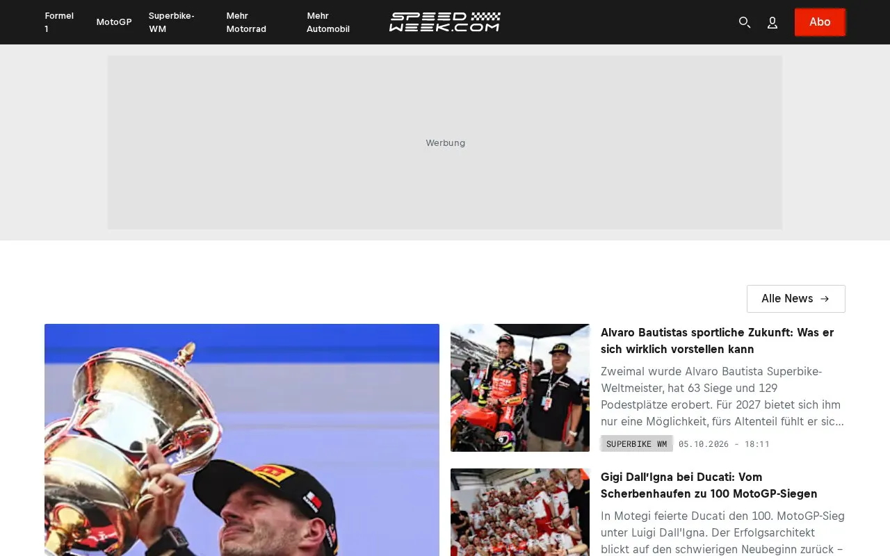 Speedweek homepage screenshot
