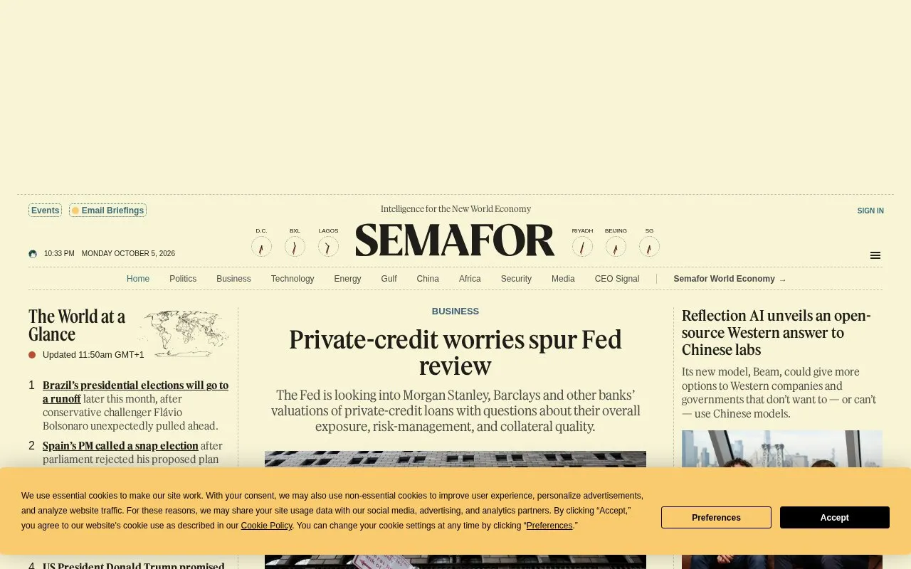 Semafor homepage screenshot